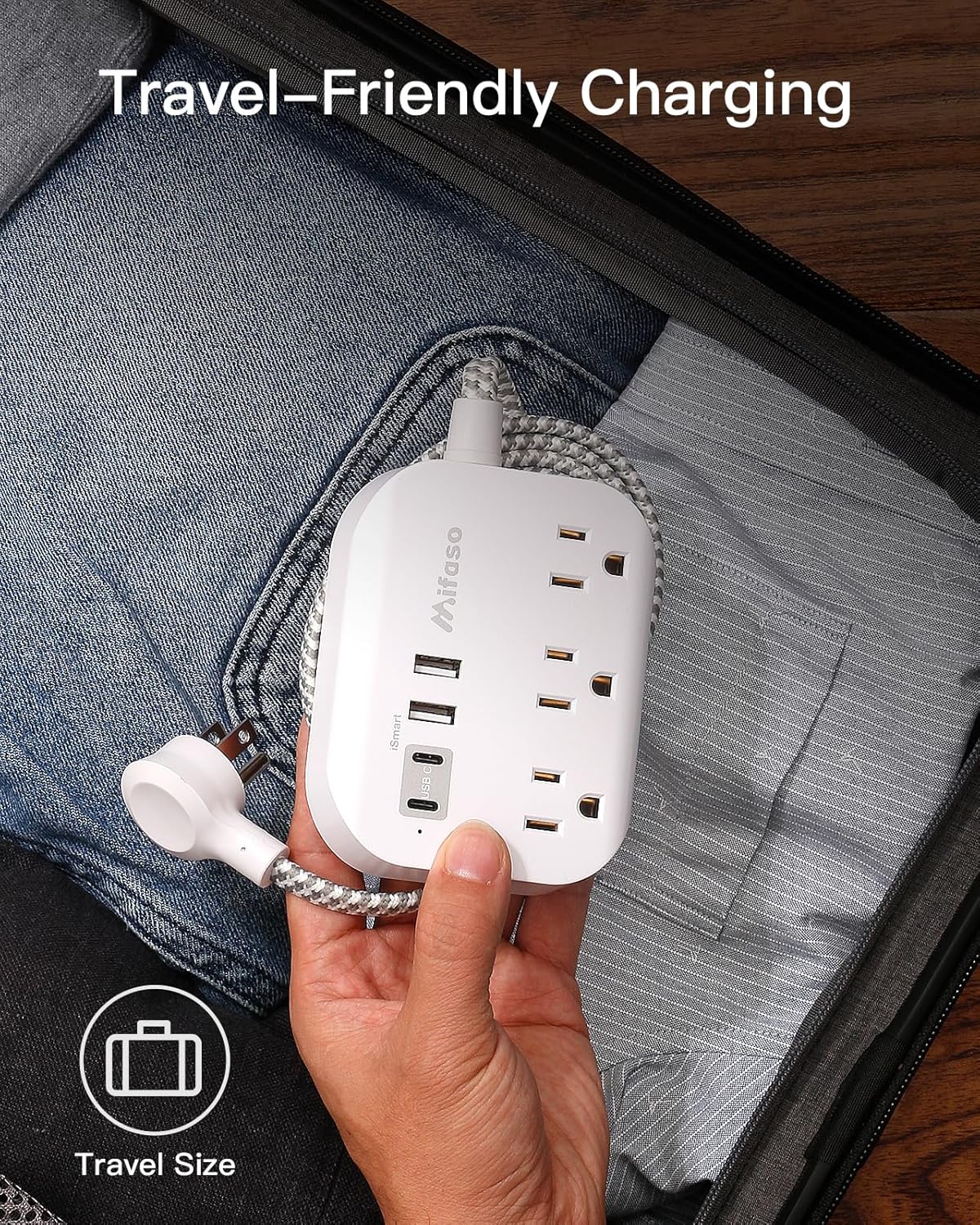 Cruise Ship Essentials - Mifaso Power Strip with USB Ports, 5Ft Flat Extension Cord with Multiple Outlets, USB Charging Station with Non Surge Protector for Cruise Ship, Travel, Dorm Room Essentials