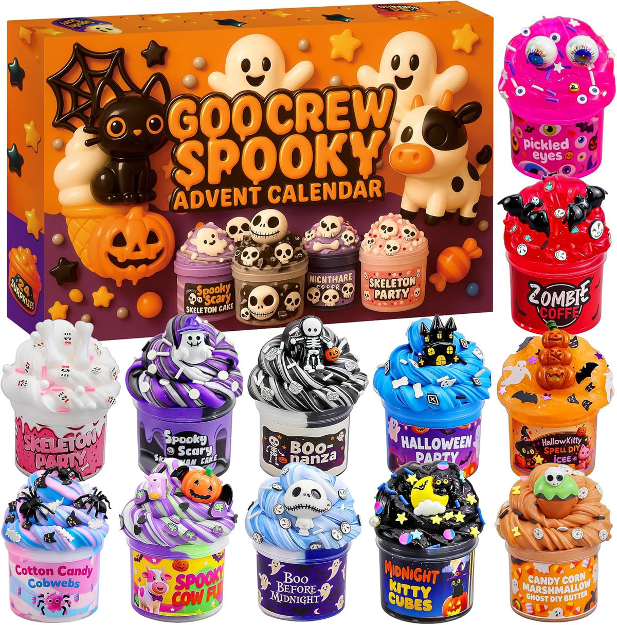 Slime Advent Calendar 2025, 24 Days of Spooky Countdown Calendar, Halloween and Christmas Gift for Kids Teens Girls and Boys