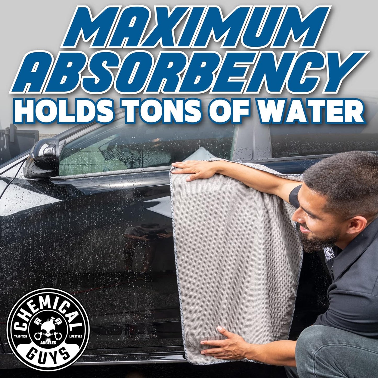 Chemical Guys Waffle Weave Gray Matter Microfiber Drying Towel - 25" x 36", 70/30 Blend with Silk Edging for Scratch-Free Car Drying, Ultra Absorbent and Safe for All Surfaces