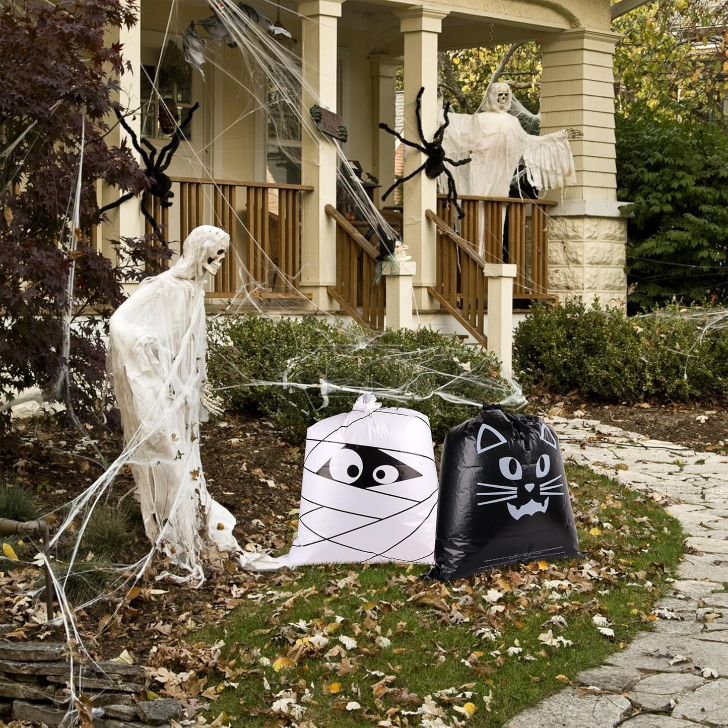 POPGIFTU 12 Pack Halloween Lawn Leaf Bags - Heavy Duty Plastic Trash Bags with Twist Ties, 6 Designs Large Pumpkin Yard Waste Bags for Garden, Lawn, Porch, Indoor Outdoor Halloween Decorations