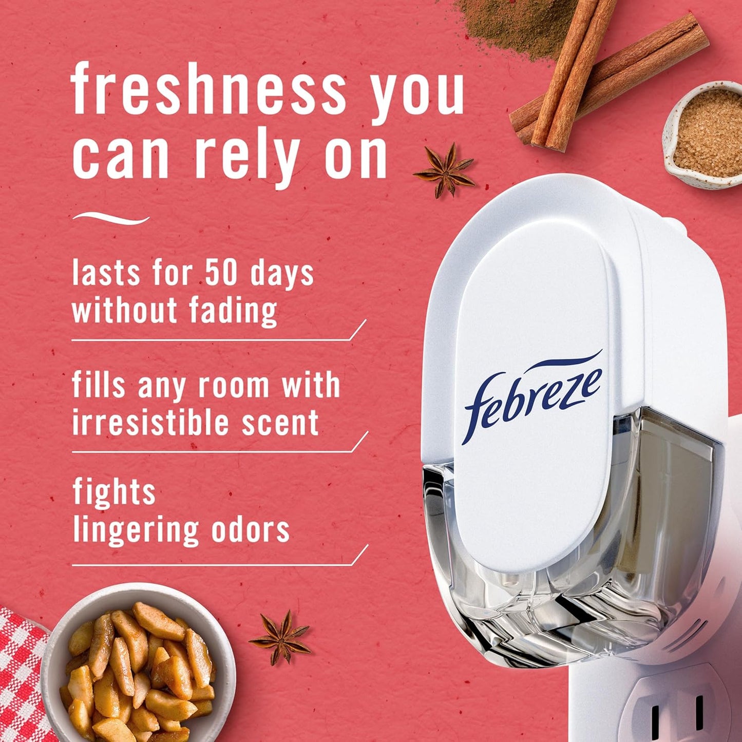 Febreze Odor-Fighting Fade Defy PLUG Air Freshener Baked Cinnamon Apple, Cranberry Crumble, .87 fl. oz. Oil Refill, 2 of Each