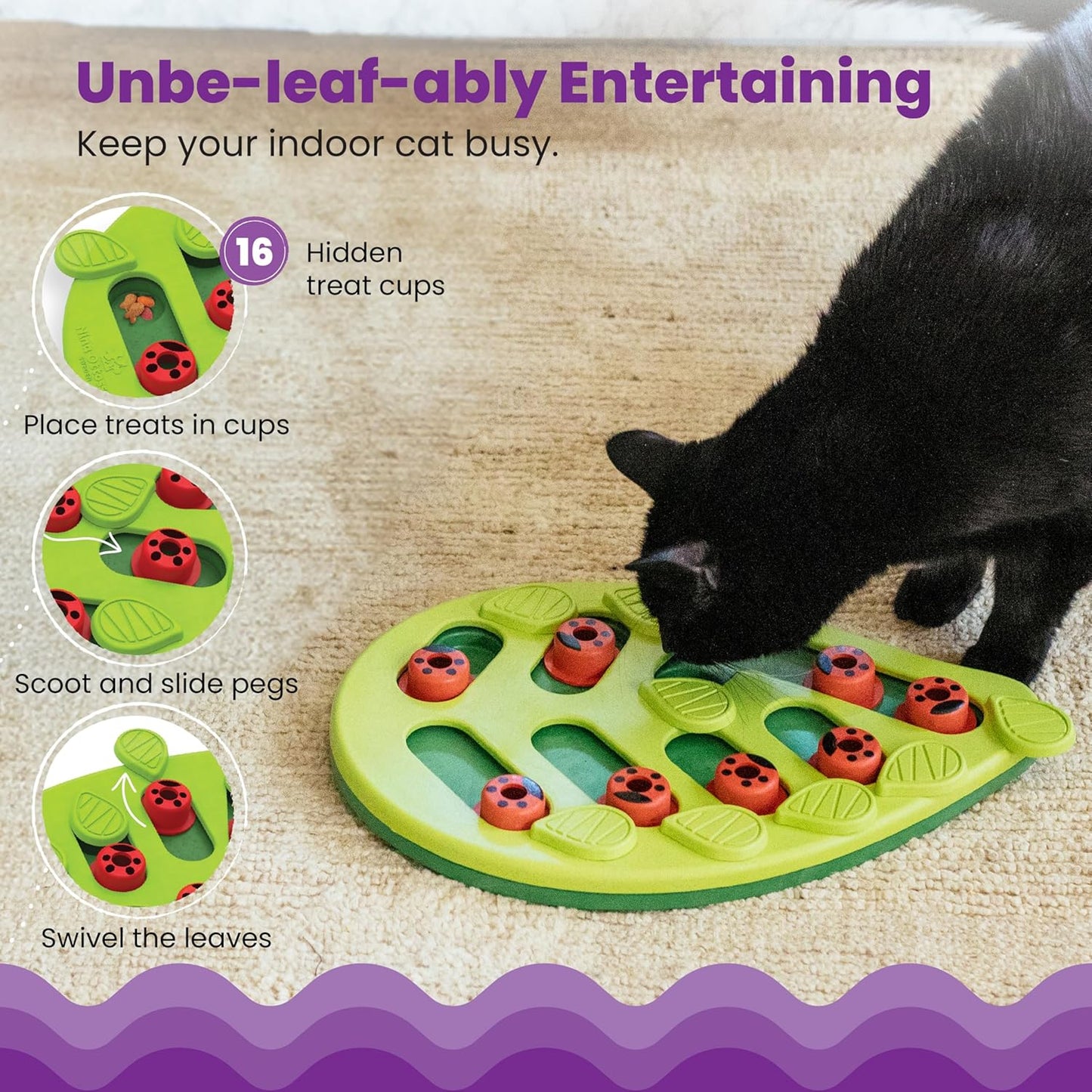 Catstages by Nina Ottosson Buggin Out Puzzle & Play – Interactive Treat Puzzle Feeder for Cats, 16 Hidden Treat Compartments Slow Feeder, Durable & Easy-Clean, Gray