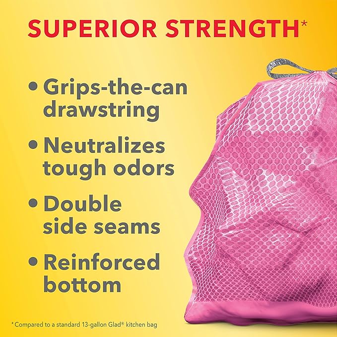 Glad ForceFlex MaxStrength Tall Kitchen Drawstring Trash Bags, 13 Gal, 90 Ct (Package May Vary)