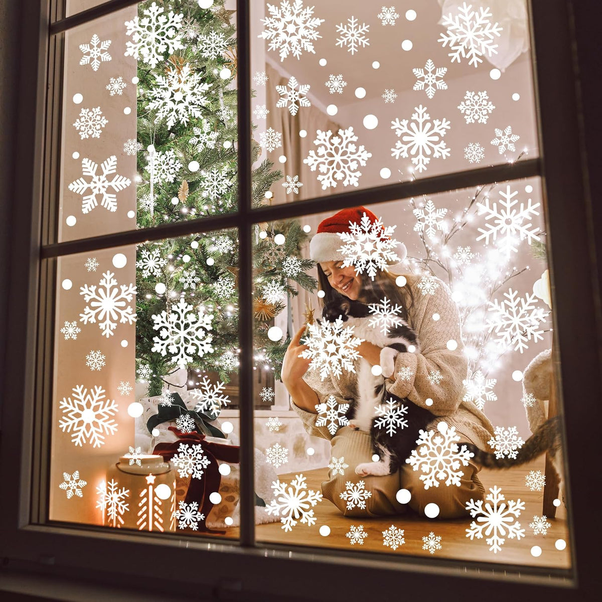 116PCS Christmas Decorations, 9 Sheets Christmas Window Clings, Snowflake Window Clings Decals, Double Sided Xmas Snowflake Decal Stickers for Winter Holiday Home Indoor Decorations Decor Supplies