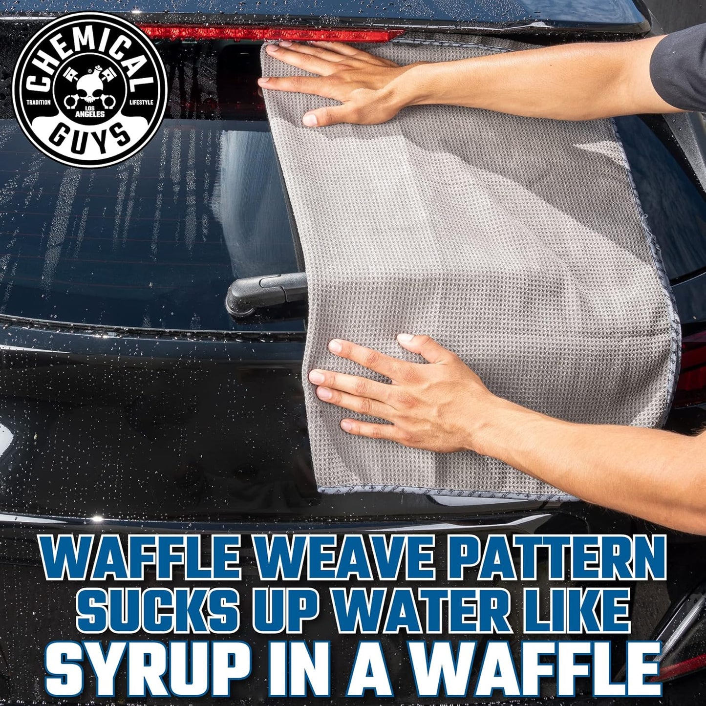 Chemical Guys Waffle Weave Gray Matter Microfiber Drying Towel - 25" x 36", 70/30 Blend with Silk Edging for Scratch-Free Car Drying, Ultra Absorbent and Safe for All Surfaces
