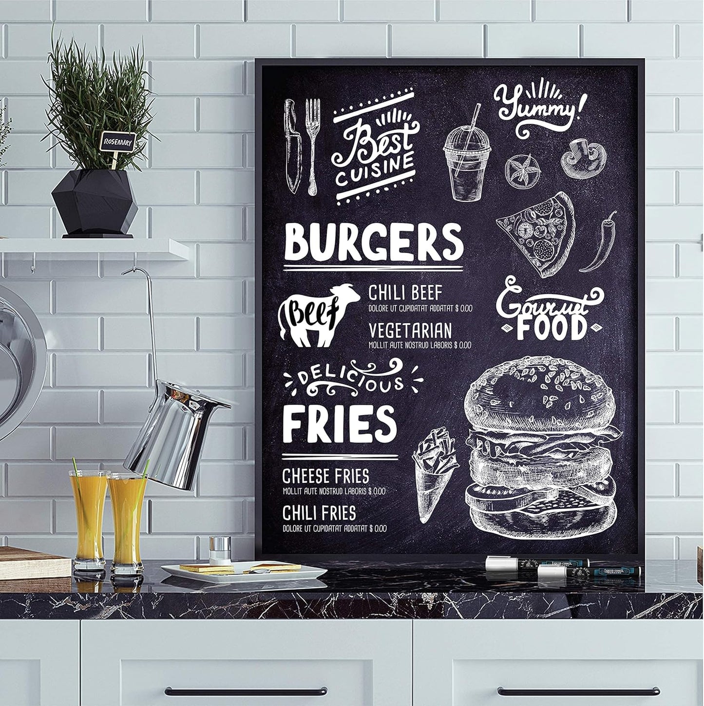 Liquid Chalk Marker Pen - White Dry Erase Marker - Chalkboard Signs, Windows, Blackboard, Glass (6 Pack) 3-6mm Reversible Tip, 3-3mm Fine Tip