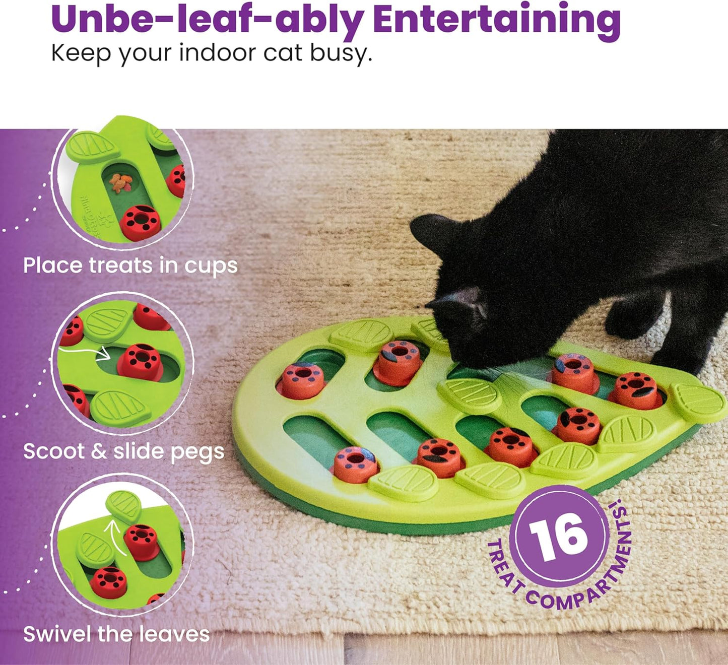 Catstages by Nina Ottosson Buggin Out Puzzle & Play – Interactive Treat Puzzle Feeder for Cats, 16 Hidden Treat Compartments Slow Feeder, Durable & Easy-Clean, Gray