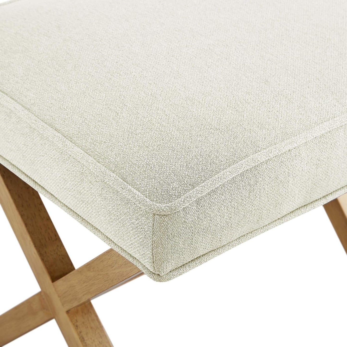 Small Ottoman Foot Rest, Mid-Century Modern X Square Polyester Foot Stool, Linen, Ivory White, 18"D x 19.8"W x 18.3"H