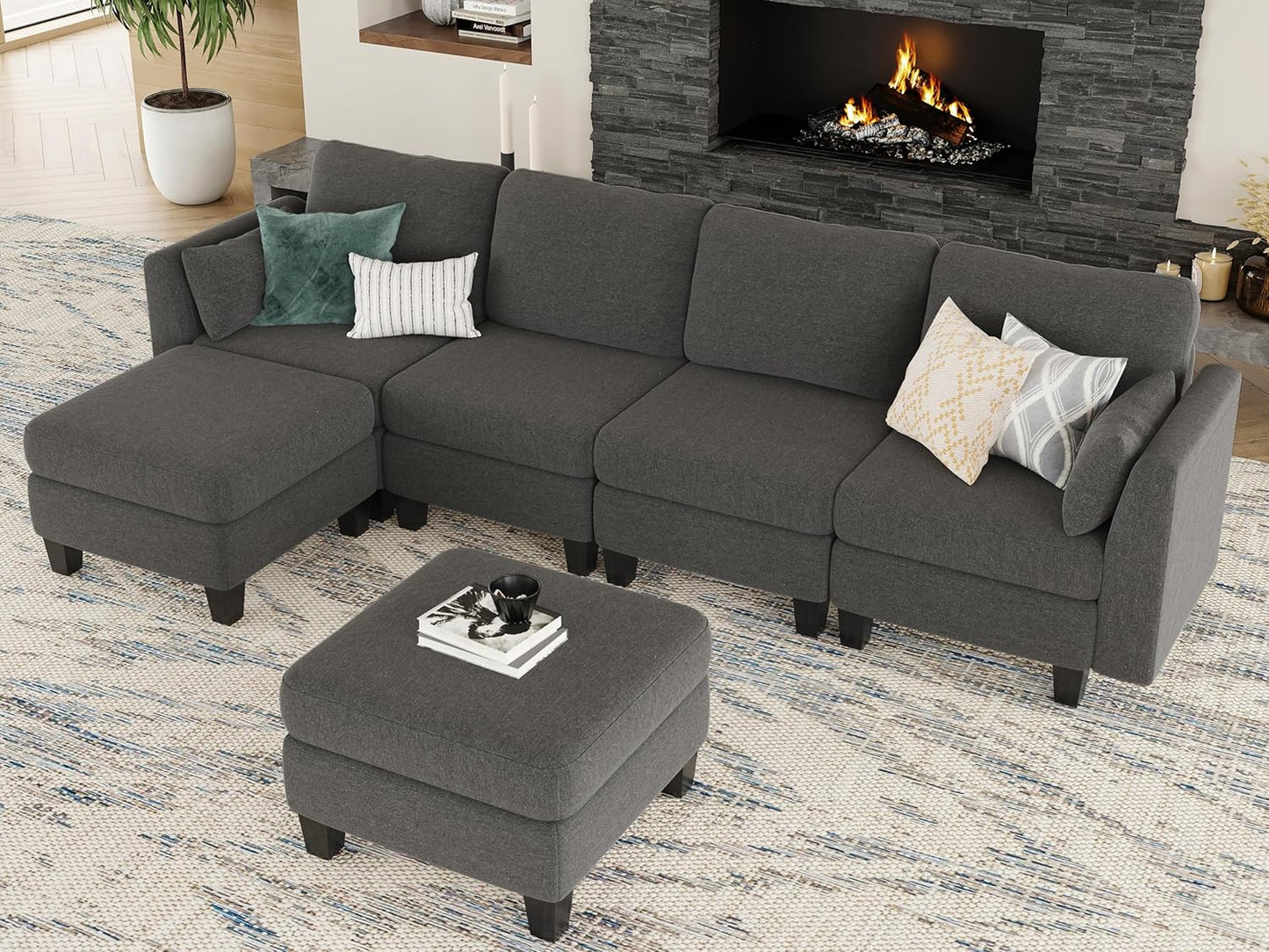 Modular Sectional Sofa, Convertible U Shaped Sofa Couch with High Density Memory Foam, 6 Seat Comfy Modular Sofa Couch for Living Room, Modern U Shaped Sectional Sofa, Dimgrey