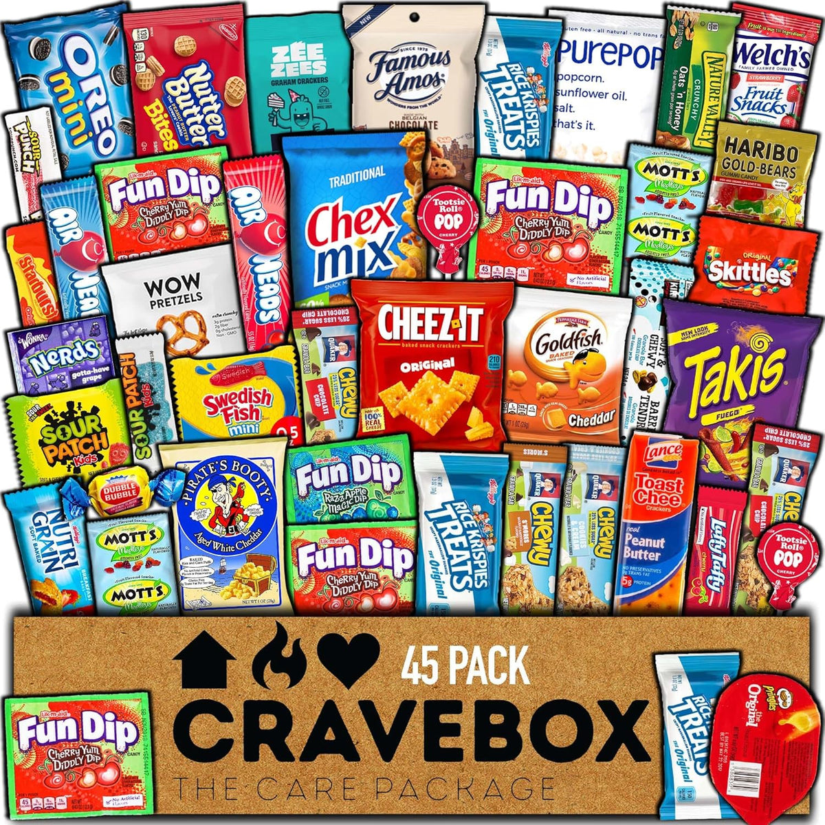 CRAVEBOX Snacks Box Variety Pack Care Package (45 Count) Valentines Treats Gift Basket Adults Kids Grandkids Guys Girls Women Men Boyfriend Birthday Cookies Chips College Student Office School