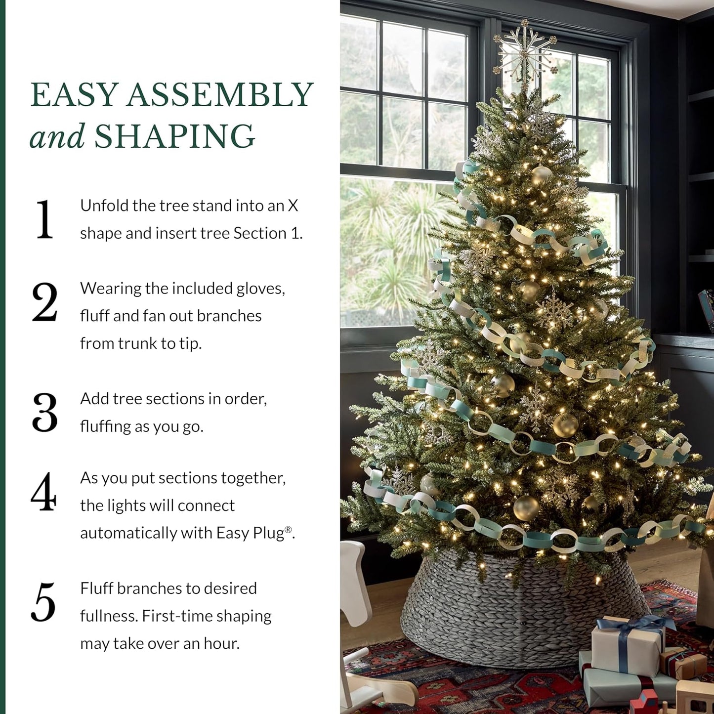 Balsam Hill 4.5ft Pre-Lit Classic Blue Spruce - Artificial Christmas Tree with 300 Clear Incandescent Lights, Easy Plug Technology, Premium Stand & Storage Bag for Indoor Holiday Decorating