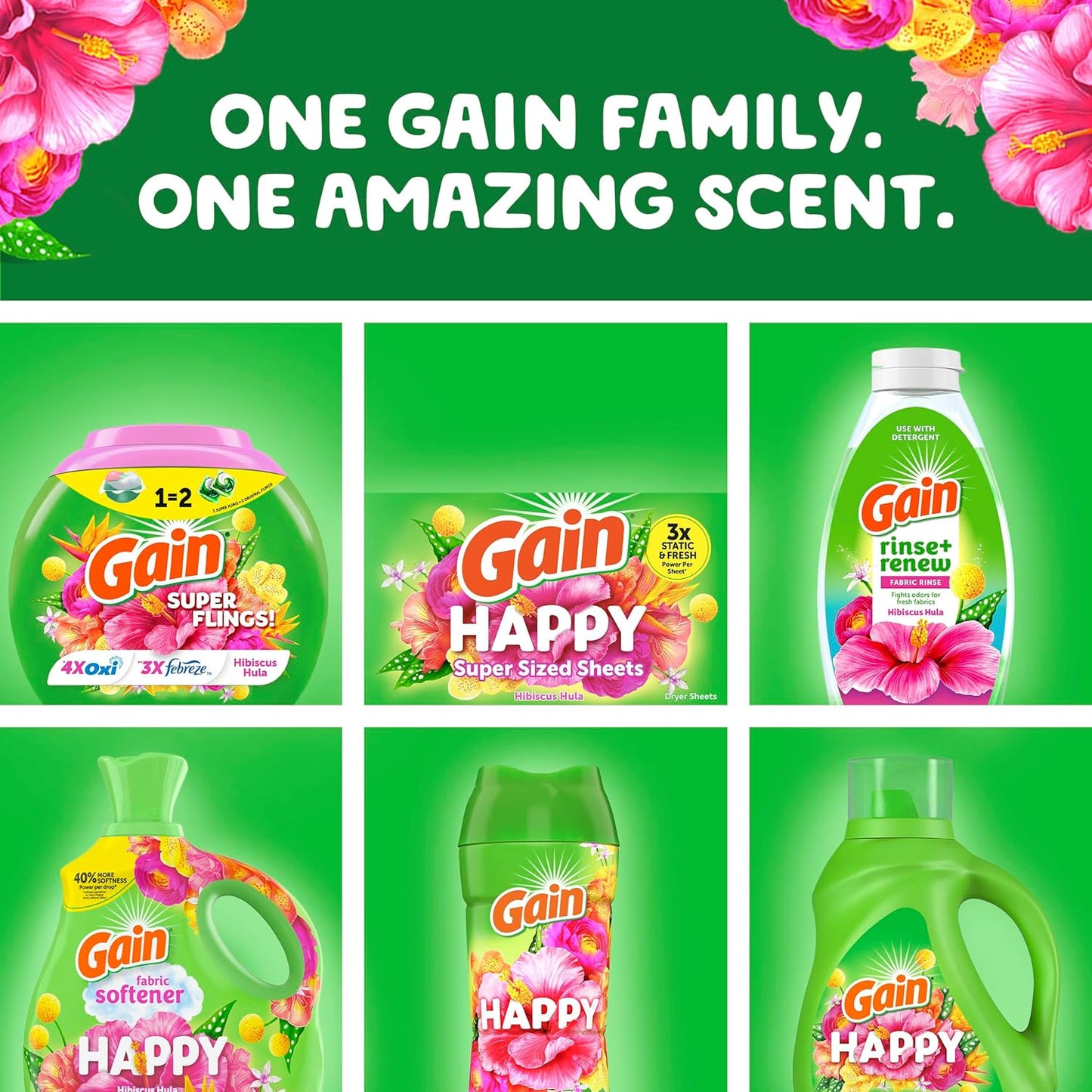 Gain Super Sized Flings Laundry Detergent Pacs with Hibiscus Hula Scent, Powerful Cleaning for Lasting Freshness, HE Compatible, 45 Count, Gain Laundry Detergent Pods