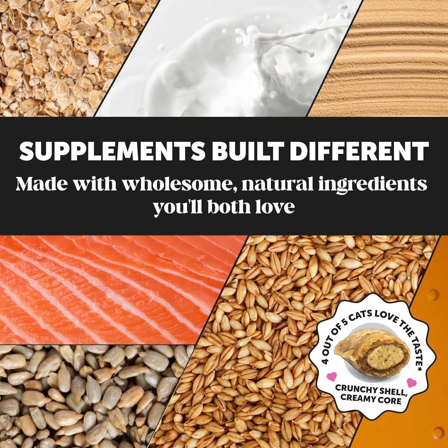 Cat Multivitamin Crunchy & Creamy Chews - Cat Treats for Health + Immune, Joint Support, Skin & Coat, & Digestion - Vitamins with Omega 3s, Lysine & Probiotics (30 Day Supply)