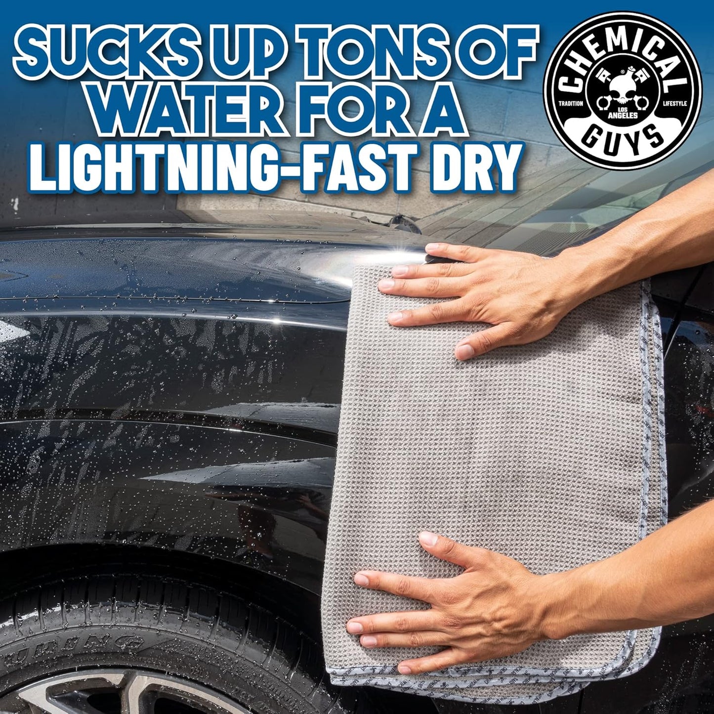 Chemical Guys Waffle Weave Gray Matter Microfiber Drying Towel - 25" x 36", 70/30 Blend with Silk Edging for Scratch-Free Car Drying, Ultra Absorbent and Safe for All Surfaces
