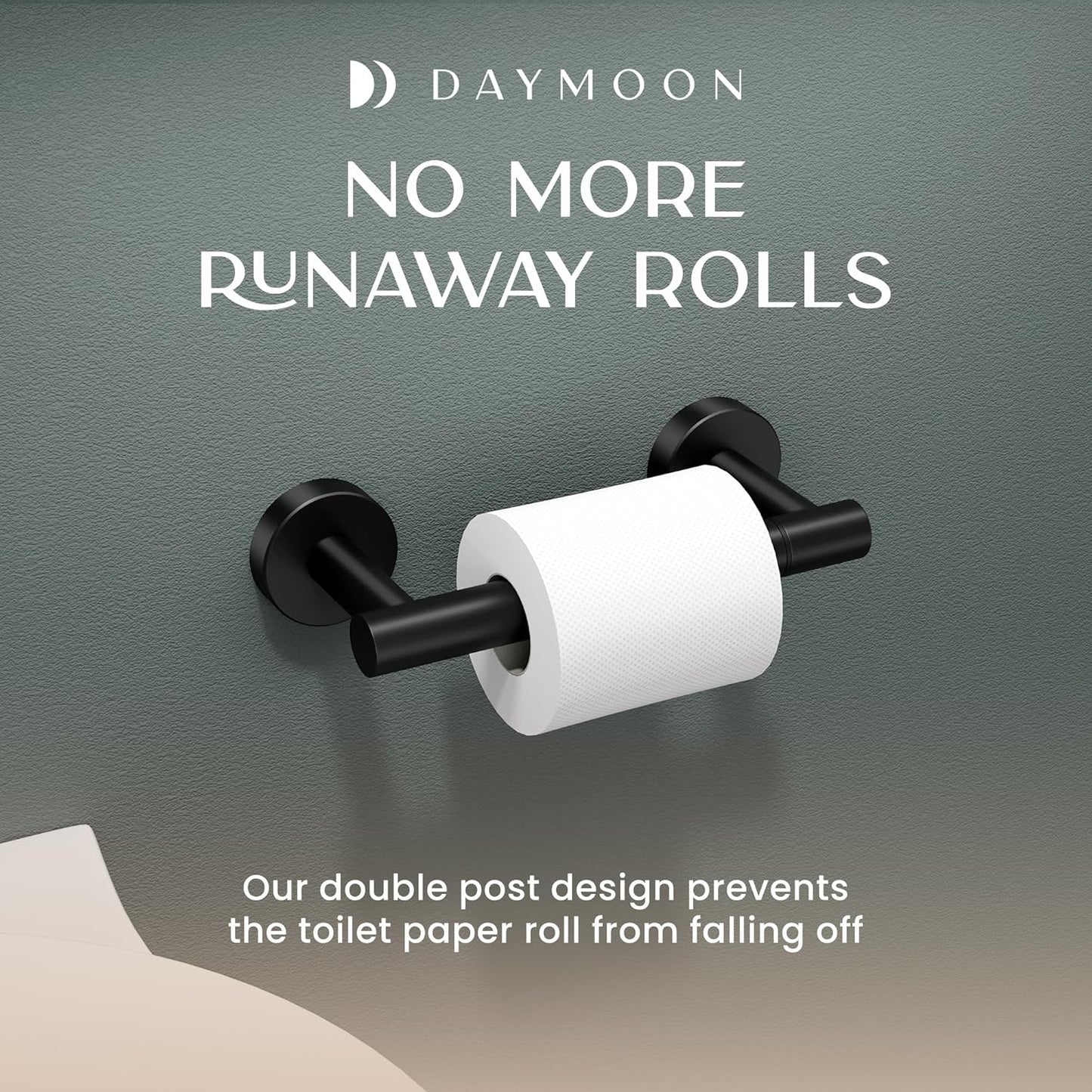 Day Moon Matte Black Toilet Paper Holder - Wall Mount Modern Roll Holder for Bathroom