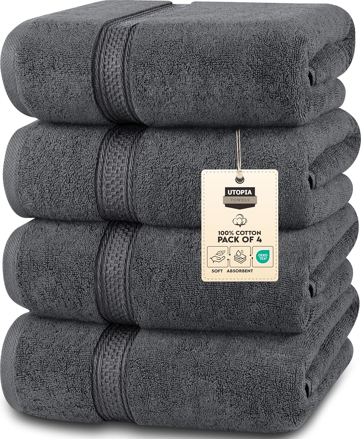 Utopia Towels 4 Pack Premium Bath Towels Set, 27 by 54 Inches, 100% Ring Spun Cotton 600GSM, Lightweight and Highly Absorbent Quick Drying Towels, Perfect for Daily Use, Grey