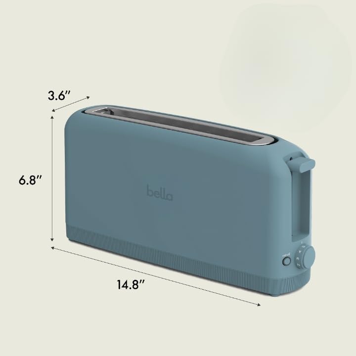 bella 2 Slice Slim Toaster, Fits-anywhere Kitchenware, 6 Setting Shade Control with Reheat & Cancel Buttons, Fits sourdough, 10” Long Slot, Anti Jam & Auto Shutoff, 900 Watt, Surf