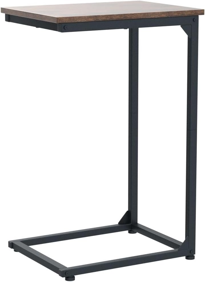 AMHANCIBLE C Shaped Side Table, End Tables Living Room Set of 2, Slide Under Couch Table for Sofa, TV Trays for Bedroom, Small Space, Rustic Brown HET02CBR