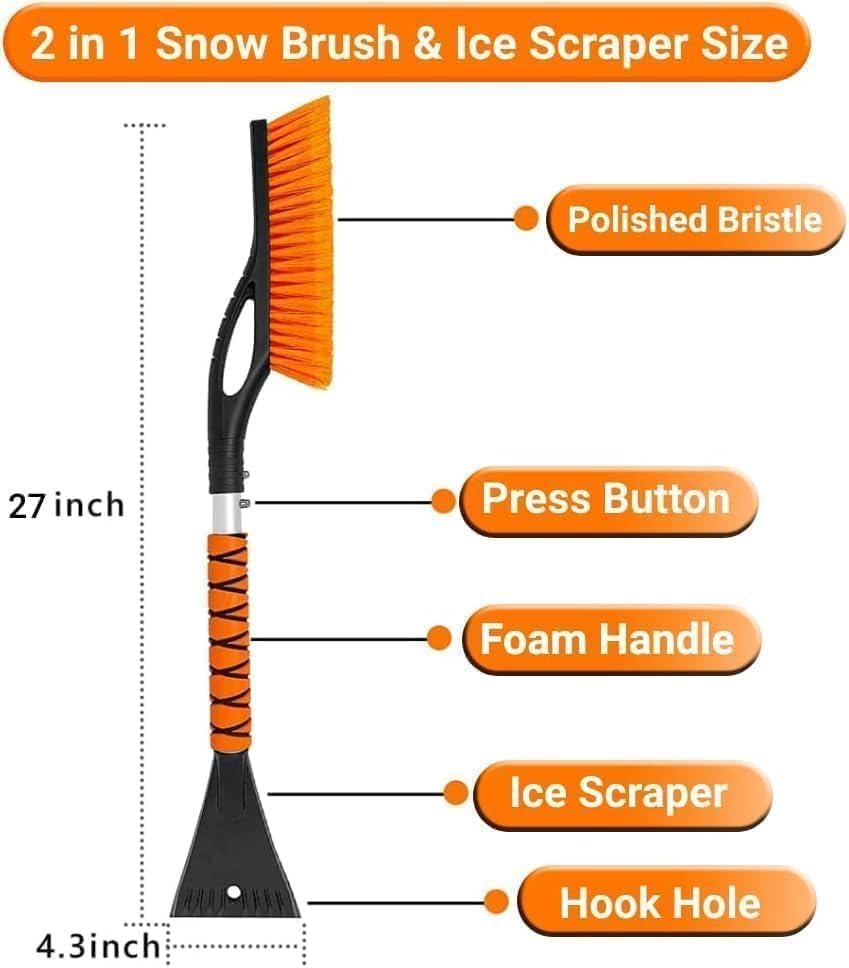 Snow Brush & Ice Scraper, 27'', Ice Scrapers for Car Windshield, Detachable Snow Removal Tool with Ergonomic Foam Grip for Cars, Suvs, Trucks