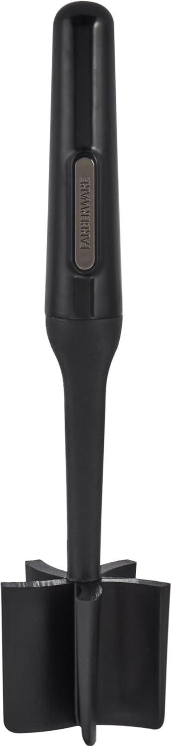 FARBERWARE Nylon Meat and Potato Masher – 5-Blade Ground Meat Chopper, Heat-Resistant to 450°F, Safe for Nonstick Cookware, Ergonomic Handle, 10-Inch, Dishwasher-Safe, Black