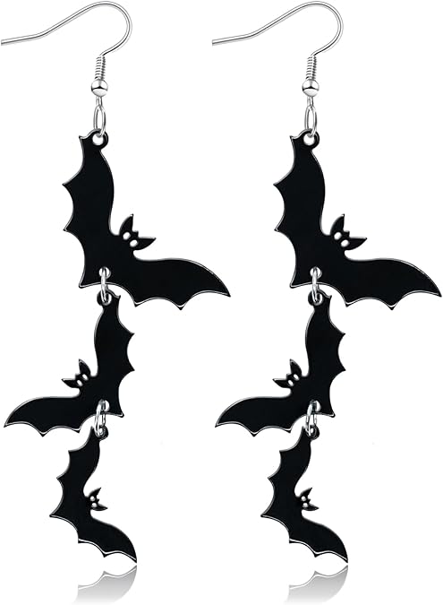 Acrylic Halloween Earrings Black Skull Bat Drop Dangle Earrings for Women Fun Cute Spooky Halloween Holiday Costume Jewelry