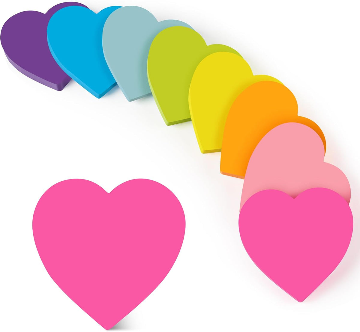 Heart Sticky Notes 3x3 in, 8 Pads, Super Cute Bright Color Strong Adhesive Post, Clean Removal, 82 Sheets/pad