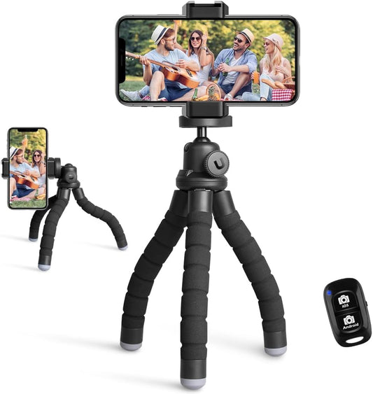 Ubeesize Phone Tripod, Portable and Flexible Tripods with Wireless Remote and Clip, Cell Phone Tripode Stand for Video Recording