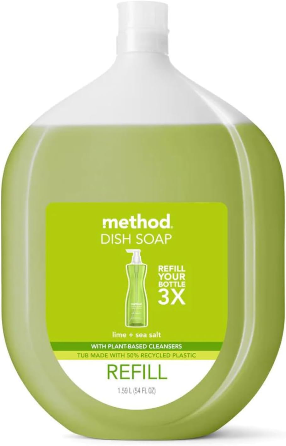 Method Gel Dish Soap Refill, Lime + Sea Salt Scent, Powerful Cleaning Formula, Large Refill Tub, Biodegradable Formula, Cuts Through Grease, 54 Fl Oz