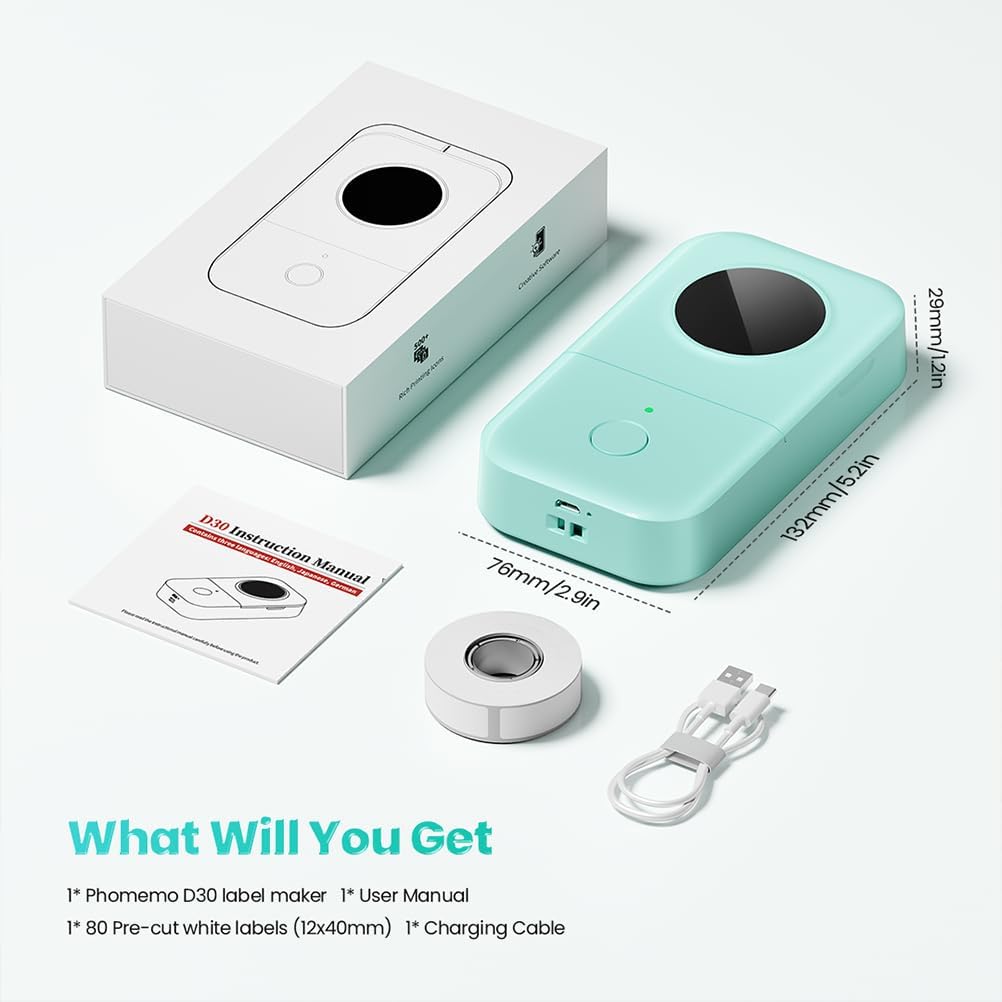 Phomemo D30 Label Maker Machine, Portable Bluetooth Mini Label Printer, Smart Phone Handheld Thermal Sticker Small Labeler Multiple Templates Font Icon Inkless for Home Office