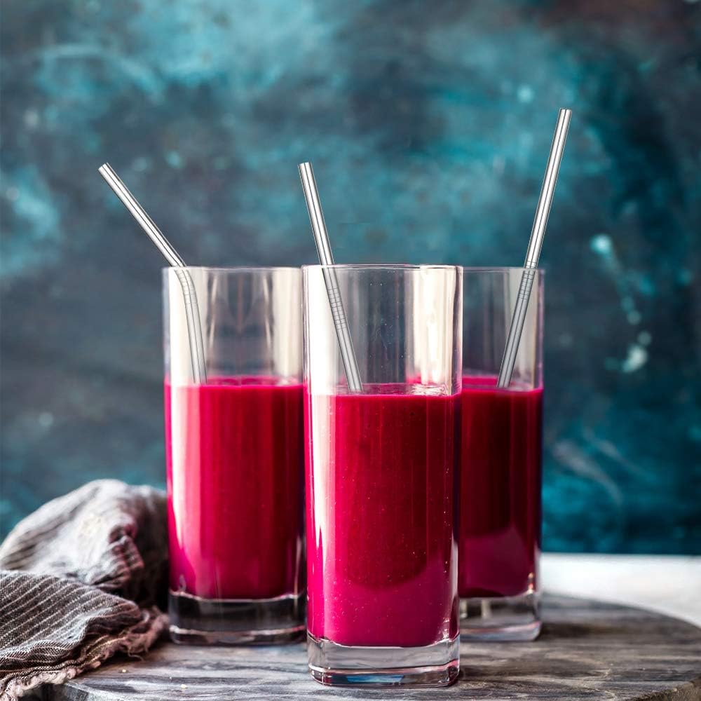 Hiware 12-Pack Reusable Stainless Steel Metal Straws with Case - Long Drinking Straws for 30 oz and 20 oz Tumblers Dishwasher Safe - 2 Cleaning Brushes Included