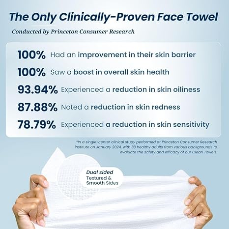 Clean Skin Club Clean Towels XL™, 100% USDA Biobased Face Towel, Disposable Face Towelette, Eczema Association Accepted, Makeup Remover Dry Wipes, Ultra Soft, 100 Ct, 2 Pack