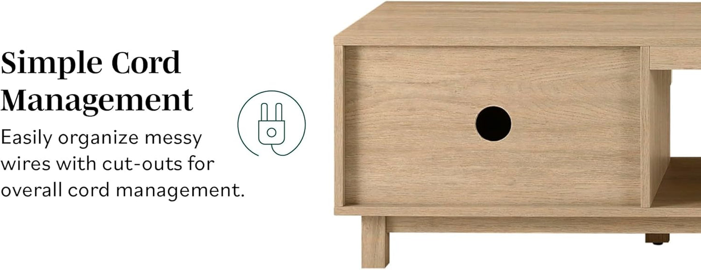 Walker Edison Arundo Fluted TV Stand for TVs up to 80 Inches, 70" TV Stand, Coastal Oak