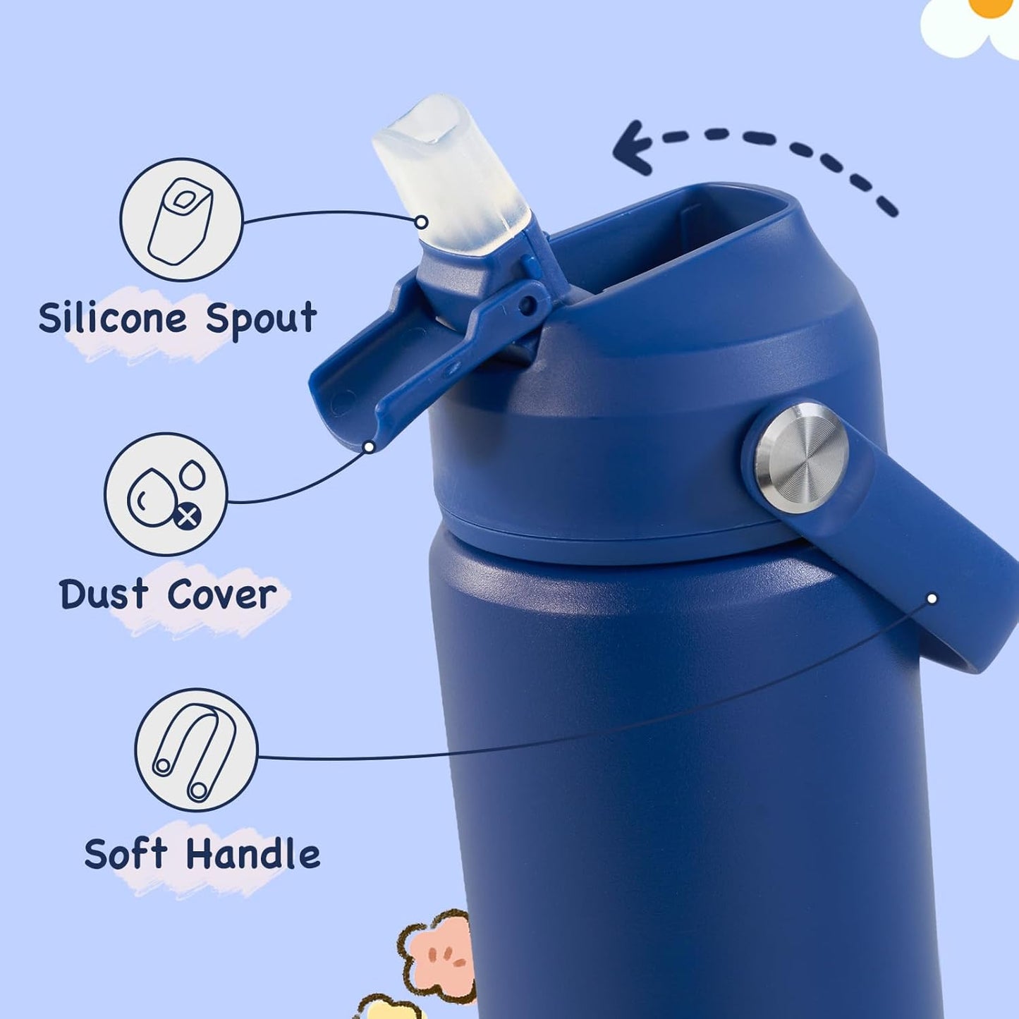 Kerilyn 12oz Kids Water Bottle, Stainless Steel Insulated Water Bottle For Kids, Toddler Cup With Straws Leak-proof, Kids Water Bottles For School Boys Girls, BPA Free, Blue