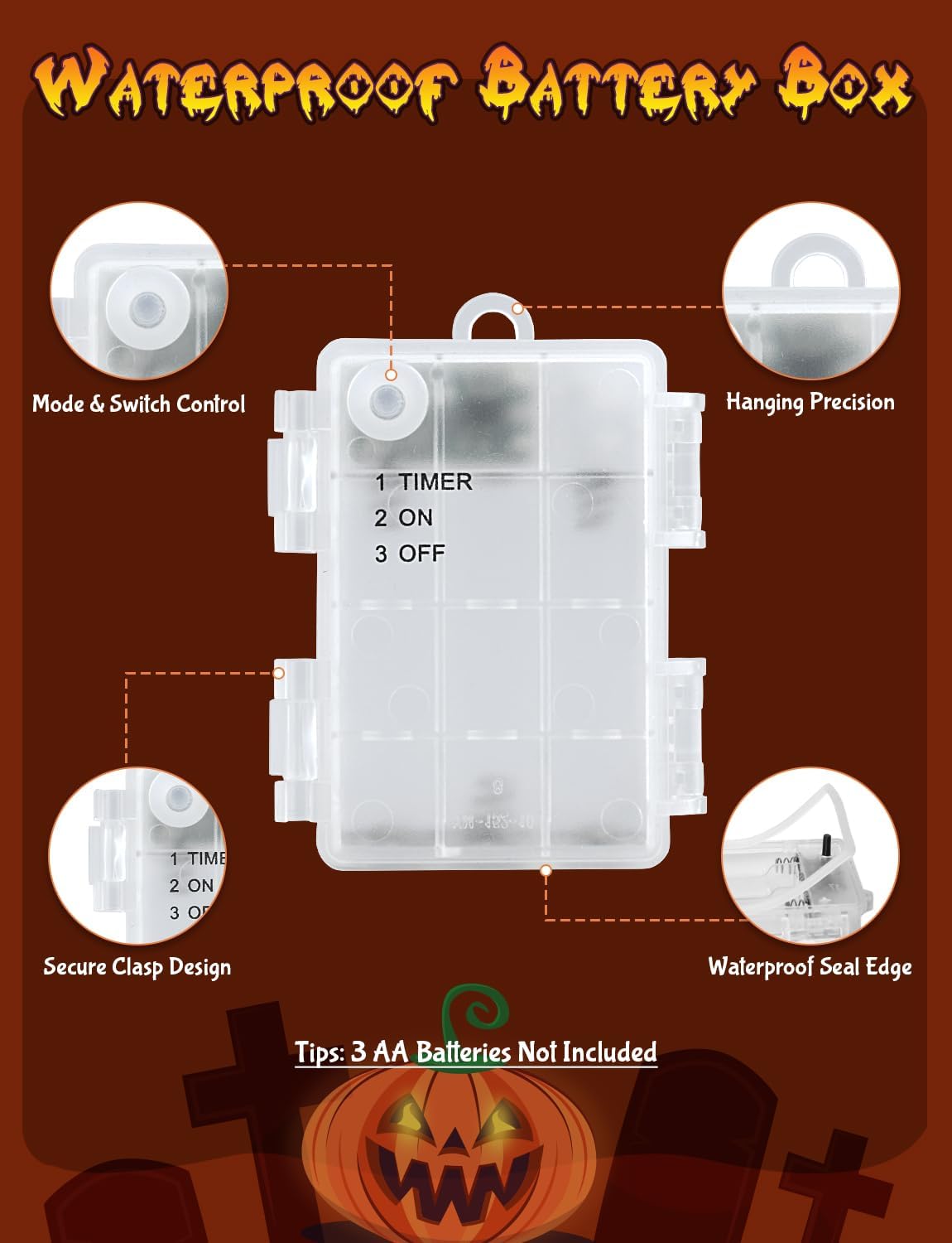 Halloween String Lights Battery Operated With Timer - 9.8ft 30LED Orange Waterproof Lights for Outside Decorations, Party, Yard, Pathway, Indoor and Outdoor