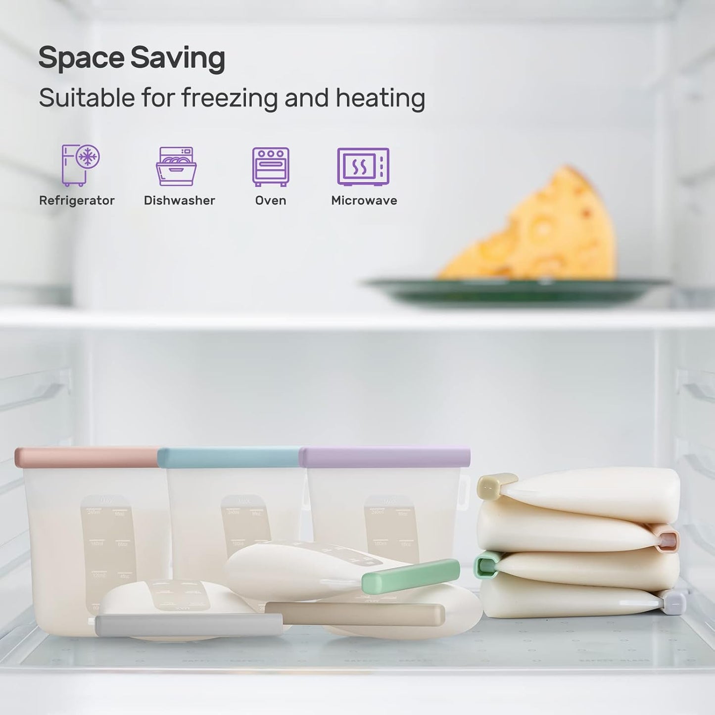 Nuliie 7 Pcs Silicone Breastmilk Storage Bags Reusable, 8oz/240ml Double Leak-Proof Breastmilk Freezer Bags, BPA Free Self-Standing Milk Bags for Breastfeeding, Baby Food Pouches