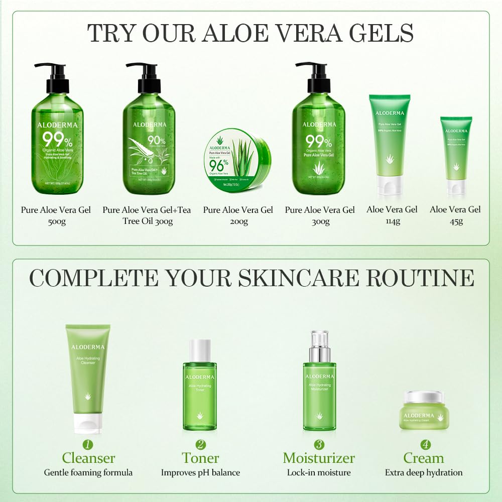 Aloderma Organic 96% Aloe Vera Gel – Hydrating Face, Body & After-Sun Care, 7oz - Cart Shape