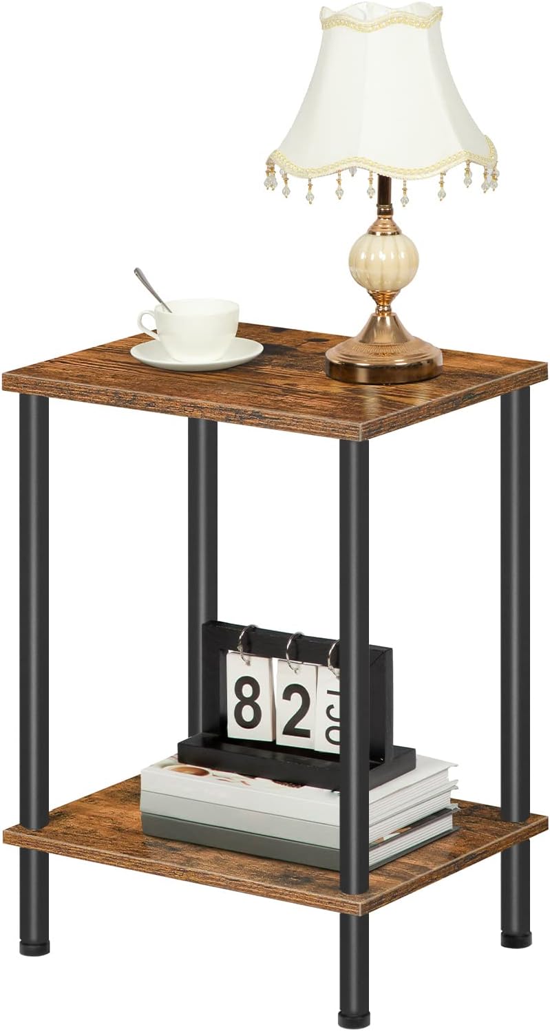 HOOBRO End Table, Small Side Table, Nightstand with 2-Layer Storage Shelves, Sofa Table for Small Spaces, Living Room, Bedroom, Stable Frame, Easy Assembly, Rustic Brown BF09BZ01