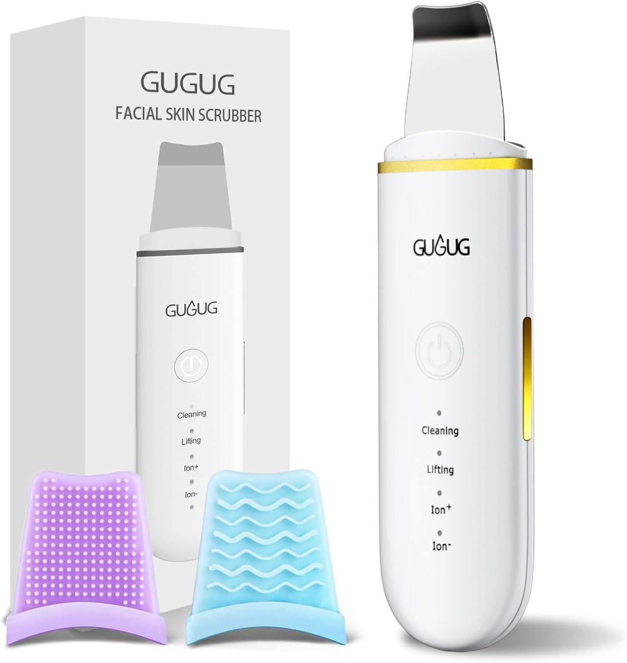 GUGUG Skin Scrubber Face Spatula Skin Spatula Pore Cleaner Blackhead Remover Tools for Facial Deep Cleansing-4 Modes -White