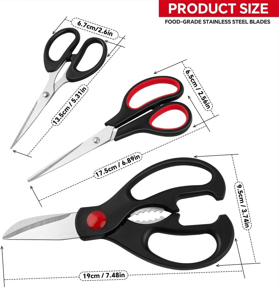 Kitchen Shears Set - QtoiKce Kitchen Scissors 3 Pack All Purpose Poultry Shears,Stainless Steel Sharp Utility Cooking Scissors for Home