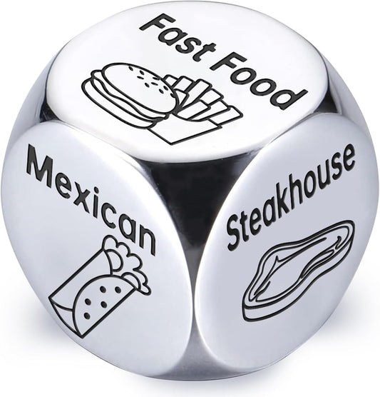 Valentines Day Gifts for Him Her: Steel Food Decision Dice Funny Gifts for Men Women Couple Girlfriend Boyfriend Husband Wife Anniversary Birthday Wedding Fathers Day Christmas Stocking Stuffers