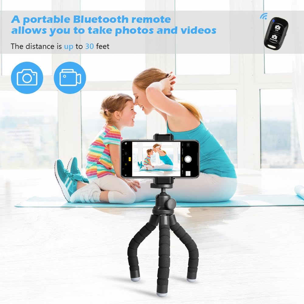 Ubeesize Phone Tripod, Portable and Flexible Tripods with Wireless Remote and Clip, Cell Phone Tripode Stand for Video Recording