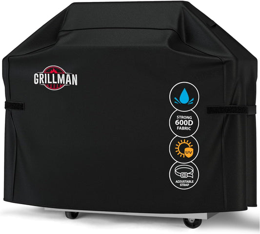 Grillman Grill Cover, BBQ Outdoor Grill Covers, Charcoal, Gas Grills, Waterproof, Rip-Proof, Weather-Resistant, Anti-UV, Barbecue Cover for Weber, Genesis, Charbroil, Nexgrill, etc (Black, 58 Inch)