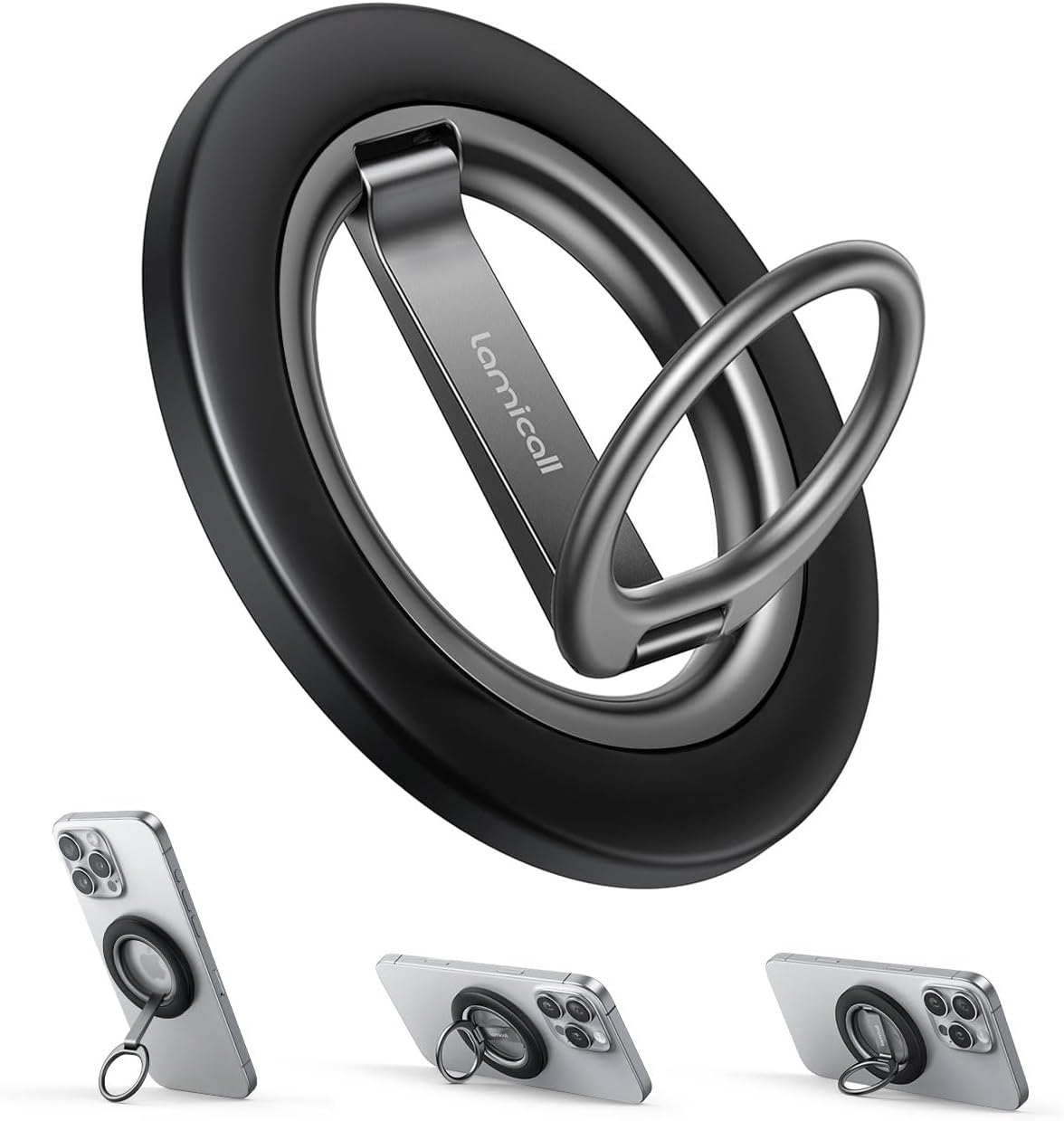Lamicall for MagSafe Magnetic Phone Grip Stand - [Upgrade Dual-Hinge] Finger Ring Holder, 360° Rotation Phone Kickstand Super Magnet Ring, Mag Safe Accessories for iPhone 17 16 Pro Max Air, Androids