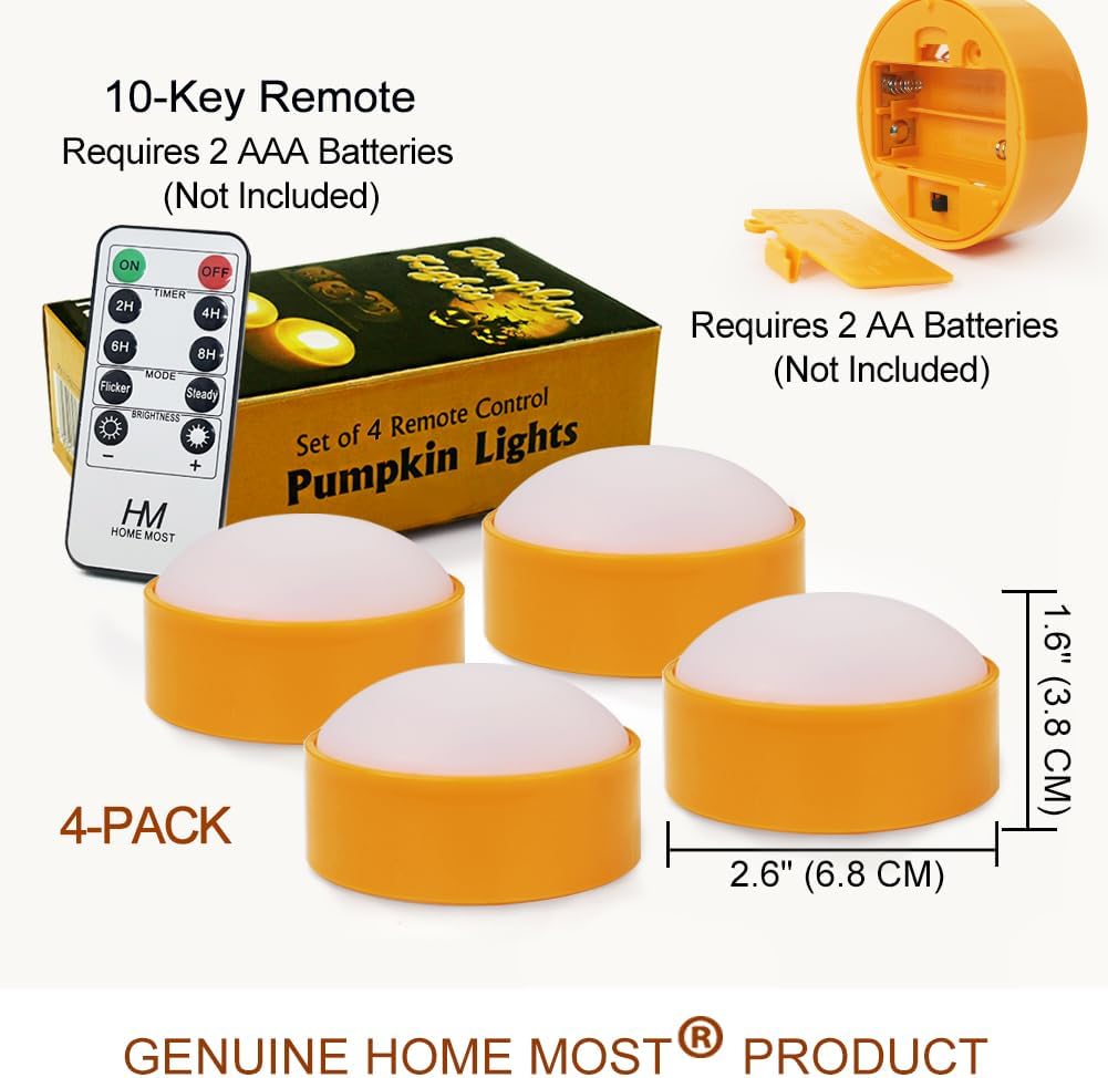 4-Pack Halloween LED Pumpkin Lights Battery Operated - Orange Pumpkin Lights with Timer and Remote Halloween Decor - Jack-O-Lantern Decoration Outdoor