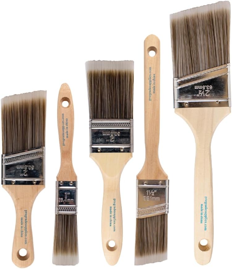 Pro Grade, Paint Brushes, 5-Piece, Paint Brush Set: Flat & Angle Brushes for Latex and Oil Paints, Stains, Interior & Exterior Home Improvement