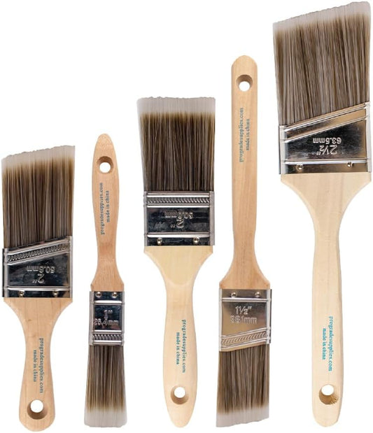 Pro Grade, Paint Brushes, 5-Piece, Paint Brush Set: Flat & Angle Brushes for Latex and Oil Paints, Stains, Interior & Exterior Home Improvement