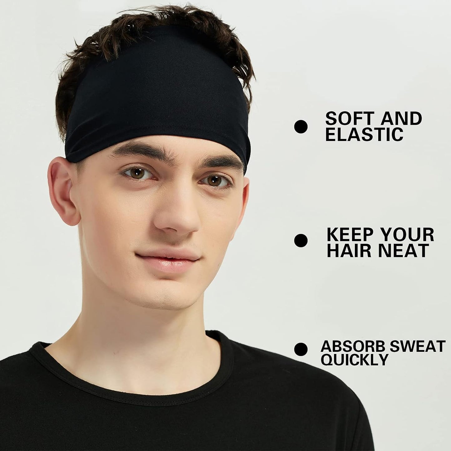 Sports Headbands for Men (5 Pack), Moisture Wicking Workout Headband, Sweatband Headbands for Running, Cycling, Football, Yoga, Hairband for Women and Men
