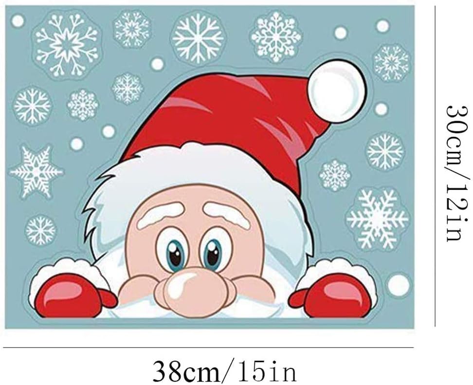 VEYLIN 6 Sheets 300 Pcs Christmas Window Clings, Snowflake Reindeer Santa Claus Window Stickers for Christmas Window Descoration