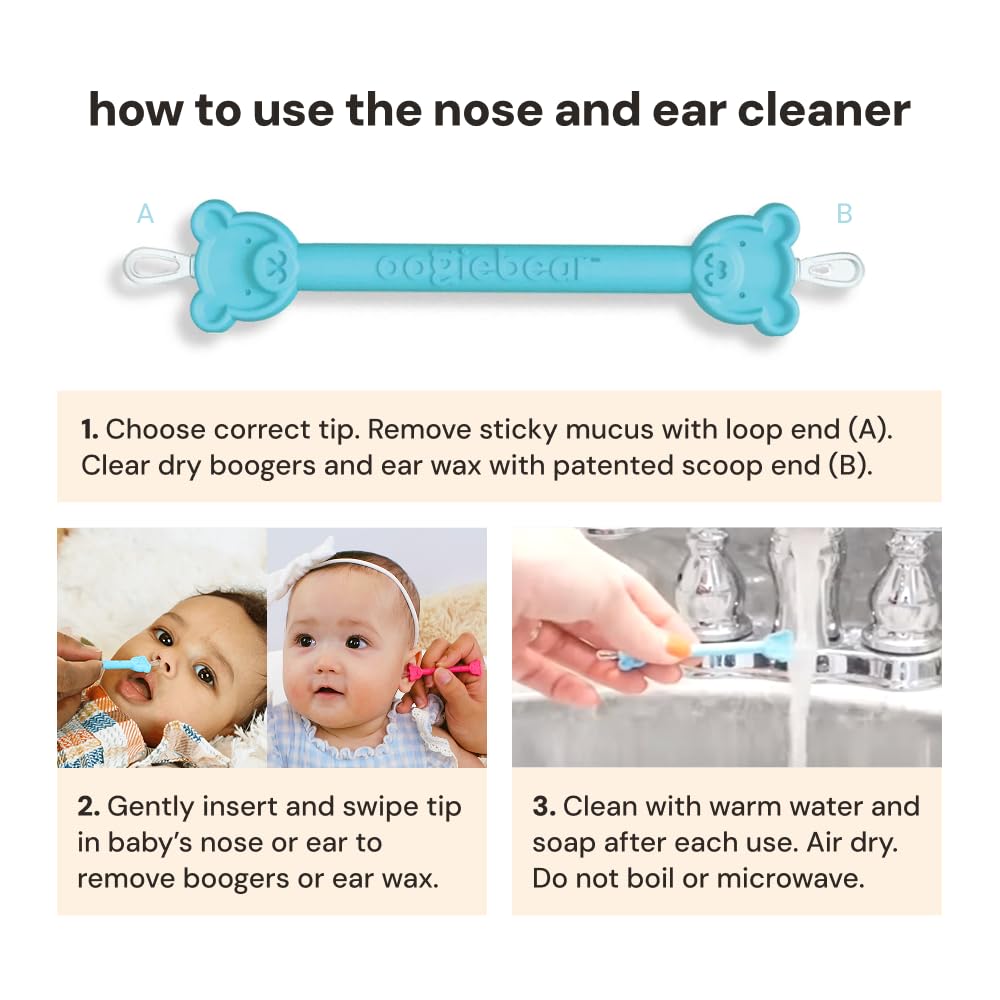oogiebear Baby Nose Cleaner & Ear Wax Removal Tool - Safe Booger & Earwax Removal for Newborns, Infants, Toddlers - Dual-Ended - Essential Baby Stuff