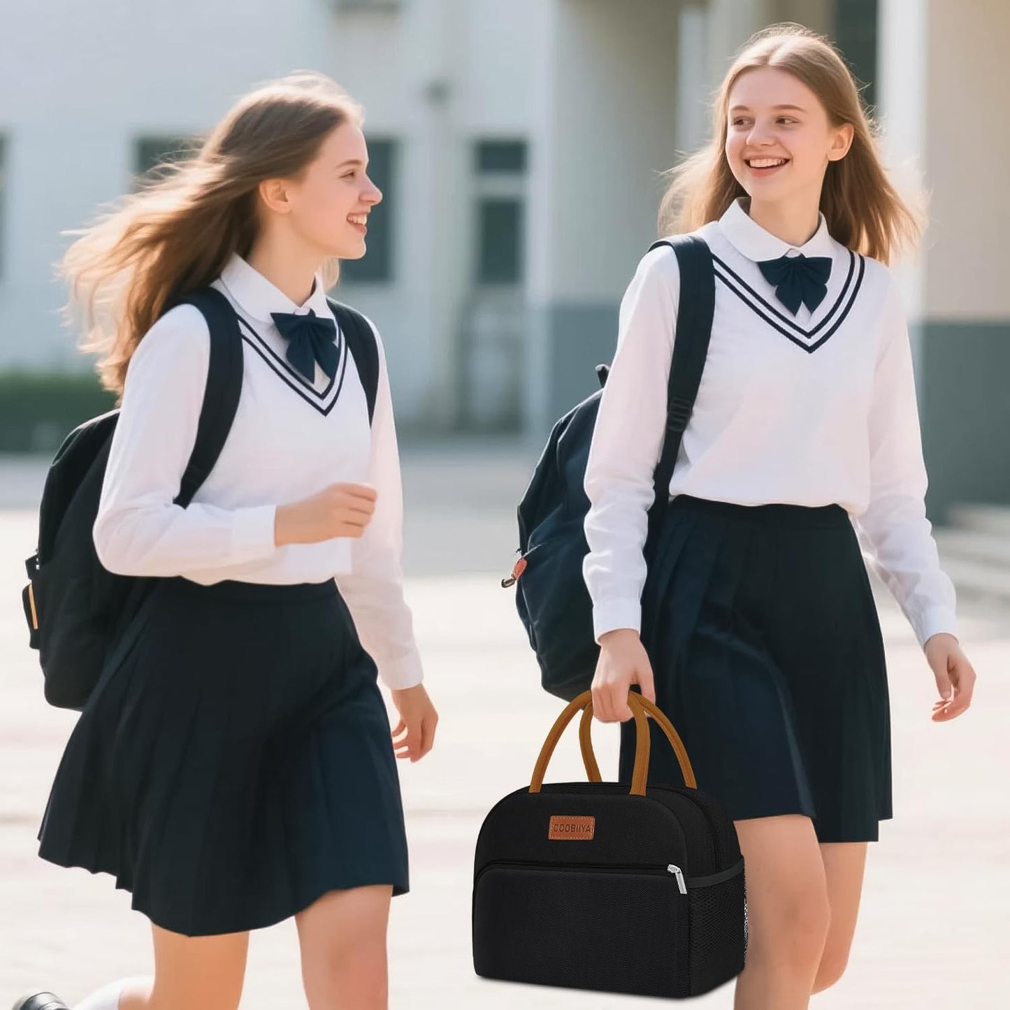 Coobiiya Lunch Box Lunch Bag for Women Adults Men, Reusable Cute Lunch Pail bag - Leakproof, Insulated Lunch Box Tote with Large Capacity, Cooler Lunch Container for Work/Travel/Office (Black)